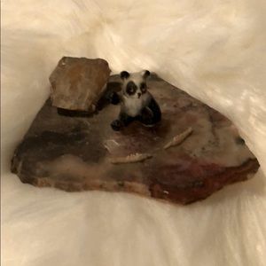Vintage agate slab with panda bear figurine